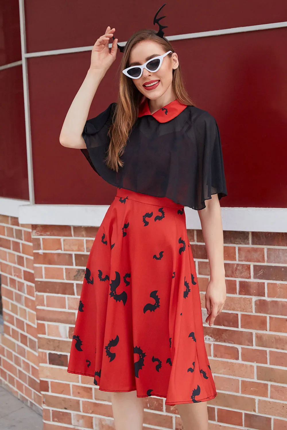 Gothic Style Halloween Shawl Cloak Bat Print Dress sold by Zapaka product image thumbnail 4