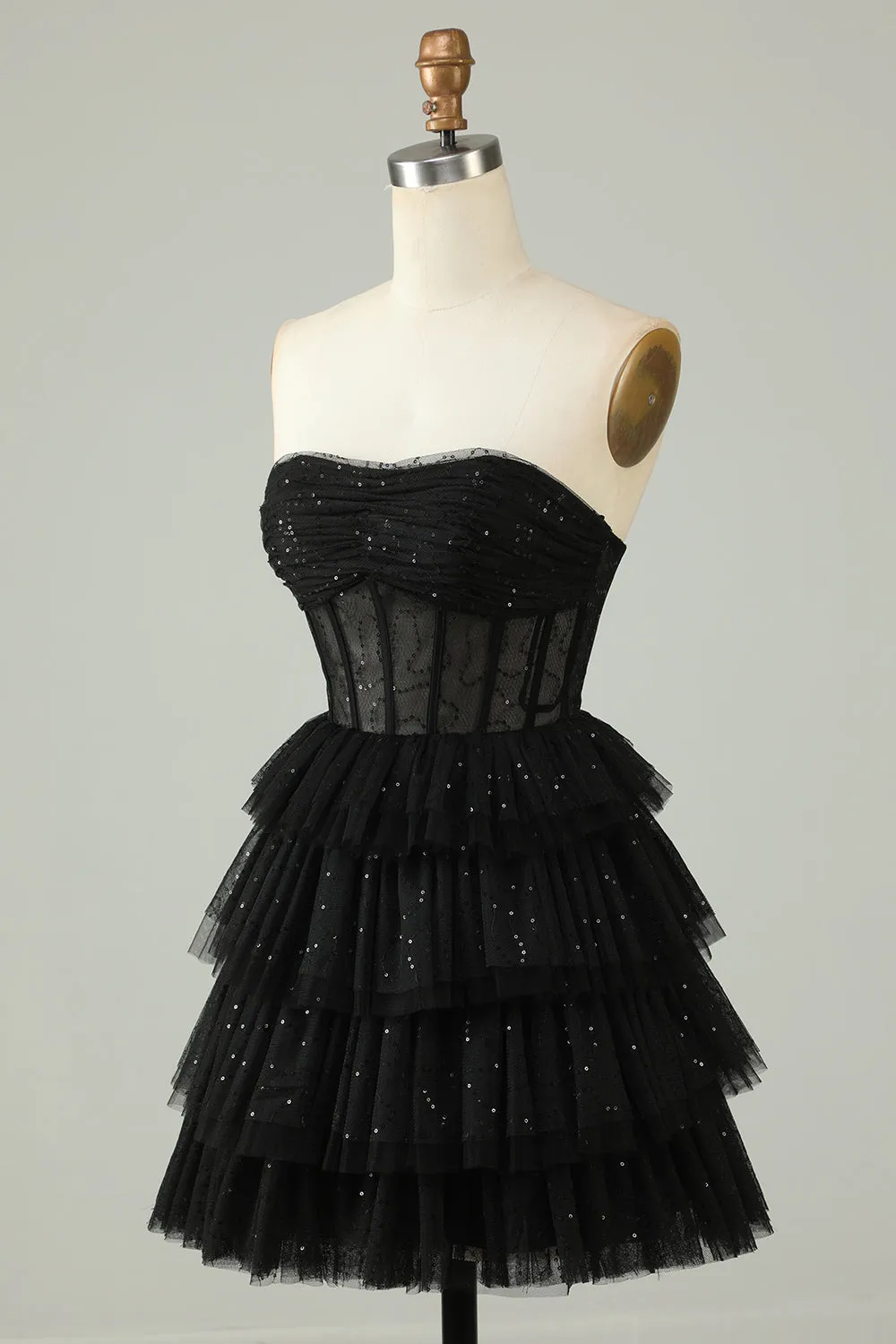 Black A Line Strapless Open Back Corset Homecoming Dress sold by Zapaka product image thumbnail 3