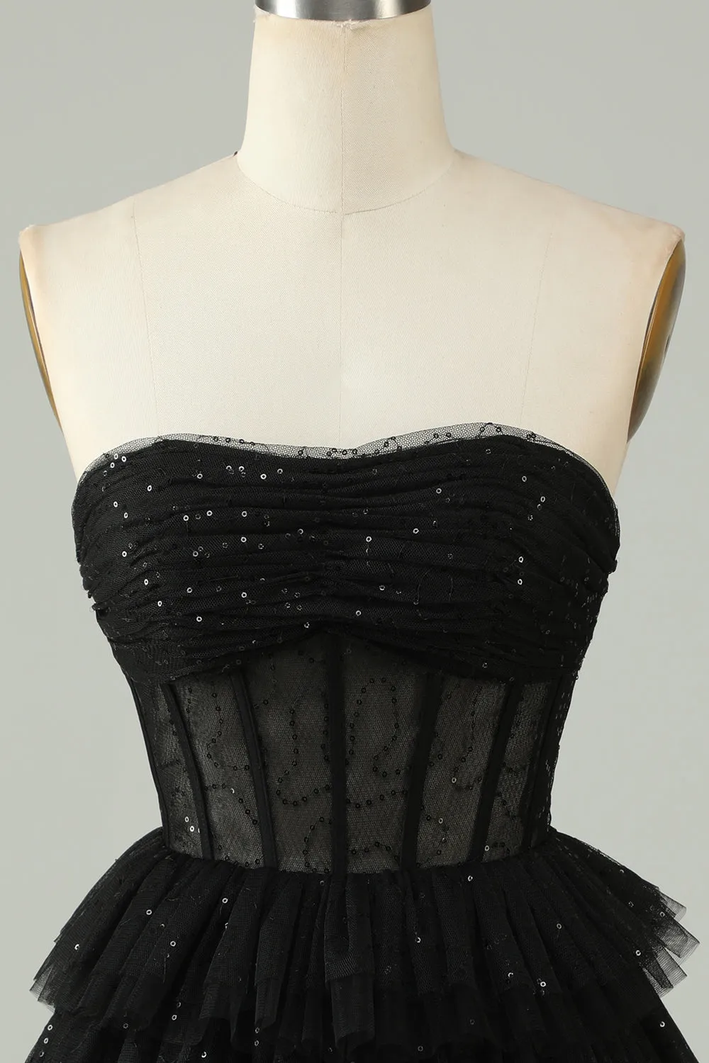 Black A Line Strapless Open Back Corset Homecoming Dress sold by Zapaka product image thumbnail 4