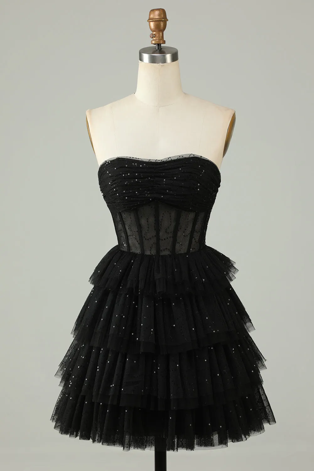 Black A Line Strapless Open Back Corset Homecoming Dress sold by Zapaka