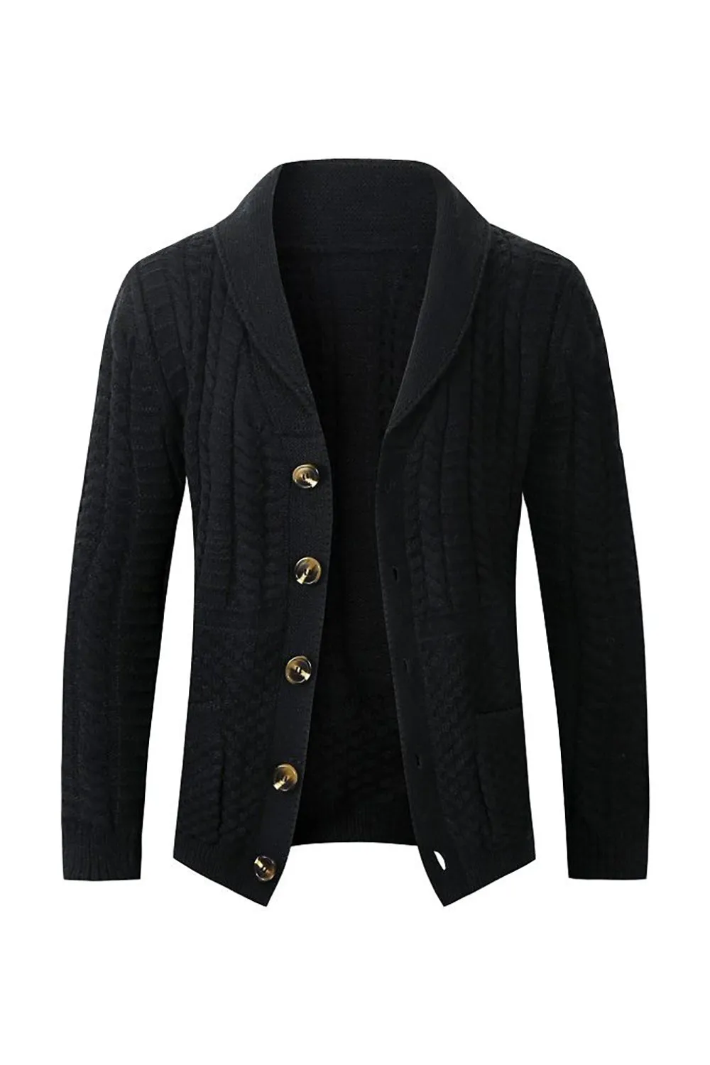 Grey Men's Casual Shawl Lapel Cardigan Button Down Cable Knitted Sweater sold by Zapaka product image thumbnail 4