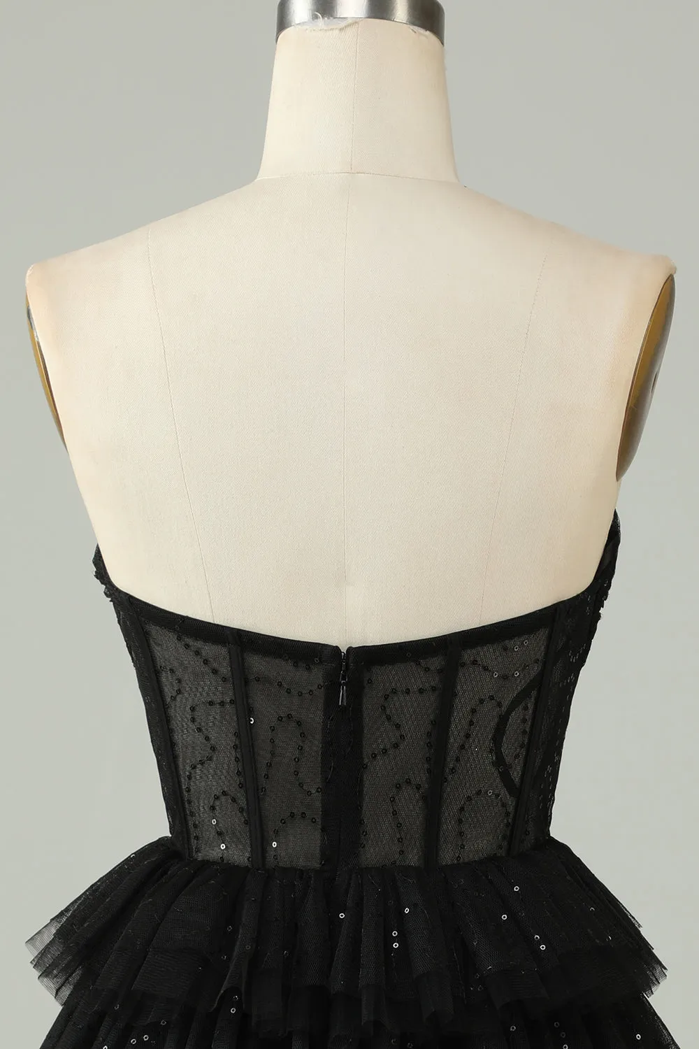 Black A Line Strapless Open Back Corset Homecoming Dress sold by Zapaka product image thumbnail 5