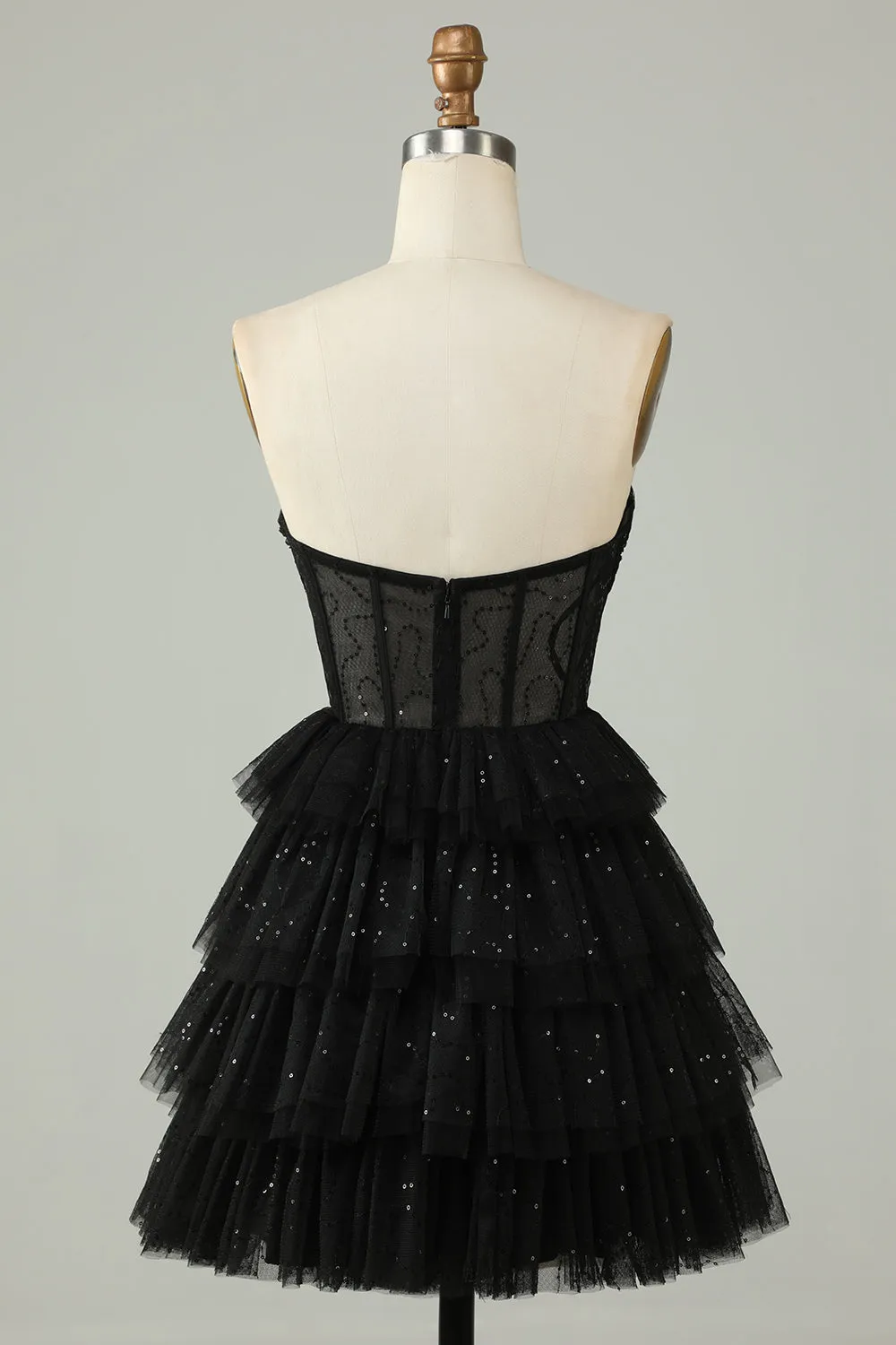 Black A Line Strapless Open Back Corset Homecoming Dress sold by Zapaka product image thumbnail 2