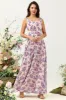 A Line Square Neck Pink Floral Printed Long Bridesmaid Dress with Open Back sold by Zapaka