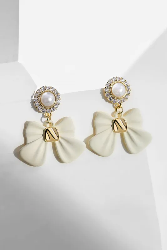 White Bow Earrings with Beading sold by Zapaka