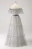 White Black A-Line Dot Off-the-Shoulder Prom Dress sold by Zapaka