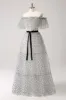 White Black A-Line Dot Off-the-Shoulder Prom Dress sold by Zapaka