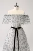 White Black A-Line Dot Off-the-Shoulder Prom Dress sold by Zapaka