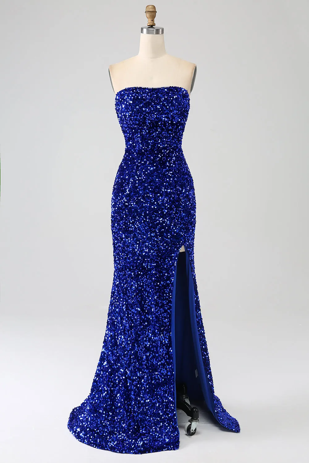 Royal Blue Mermaid Strapless Sequins Long Prom Dress With Slit sold by Zapaka