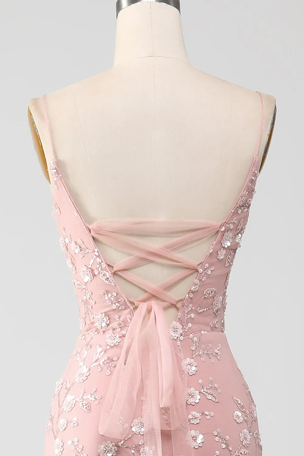 Mermaid Blush Spaghetti Straps Prom Dress with Appliques sold by Zapaka product image thumbnail 5