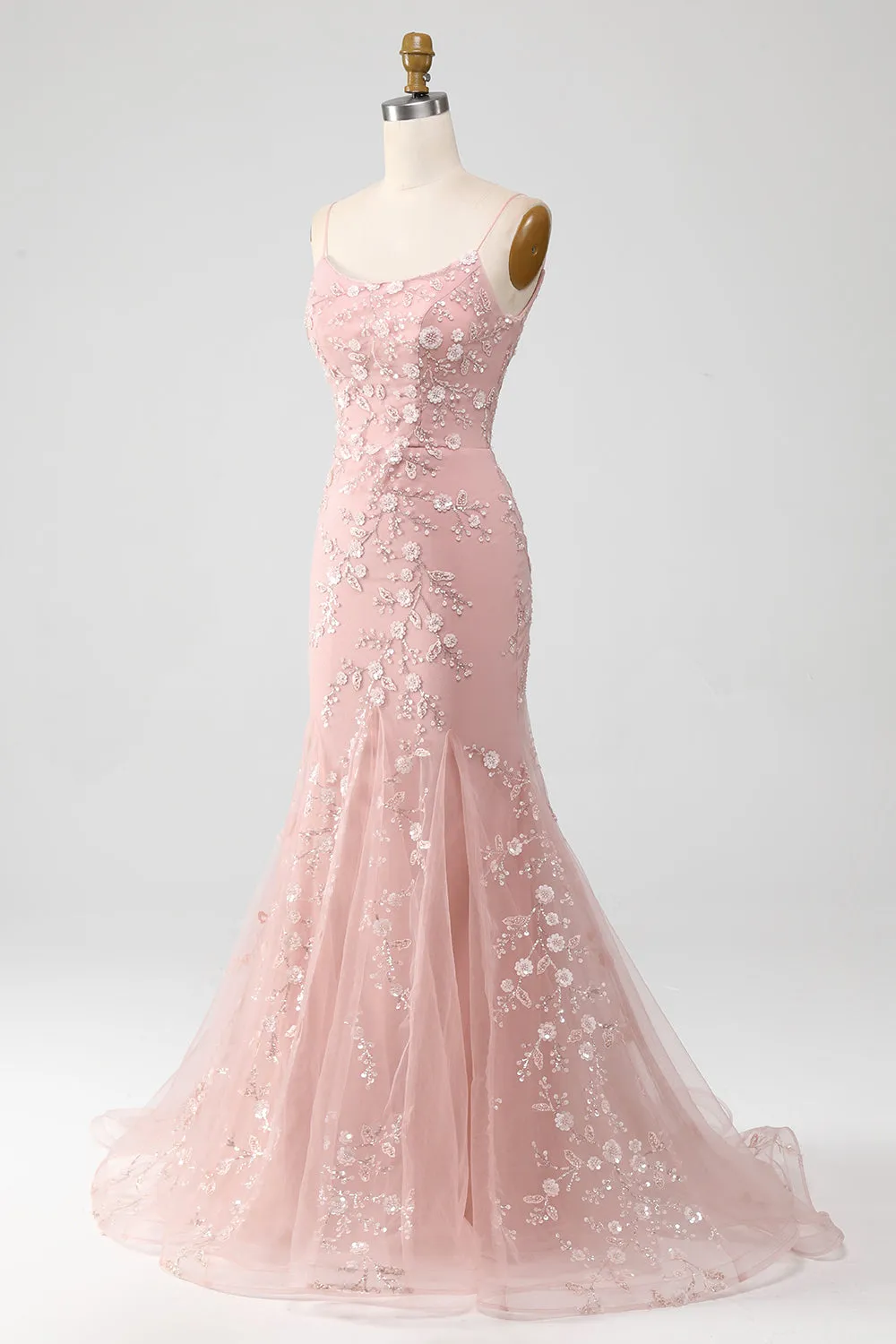Mermaid Blush Spaghetti Straps Prom Dress with Appliques sold by Zapaka product image thumbnail 3