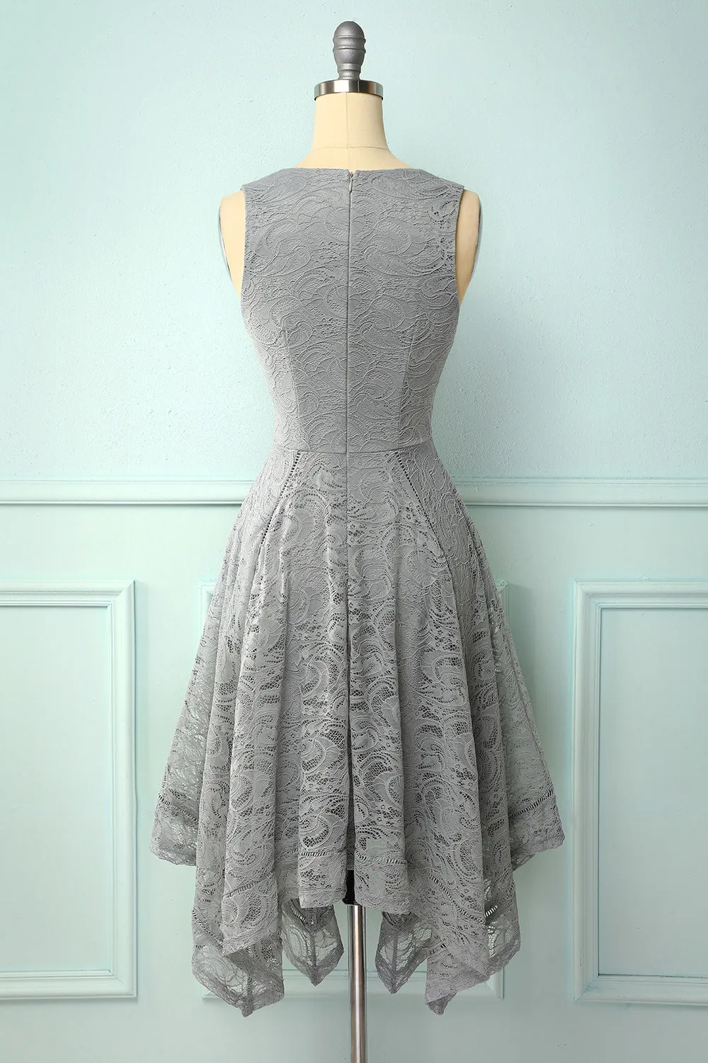 Asymmetrical Grey V-neck Lace Dress sold by Zapaka product image thumbnail 2