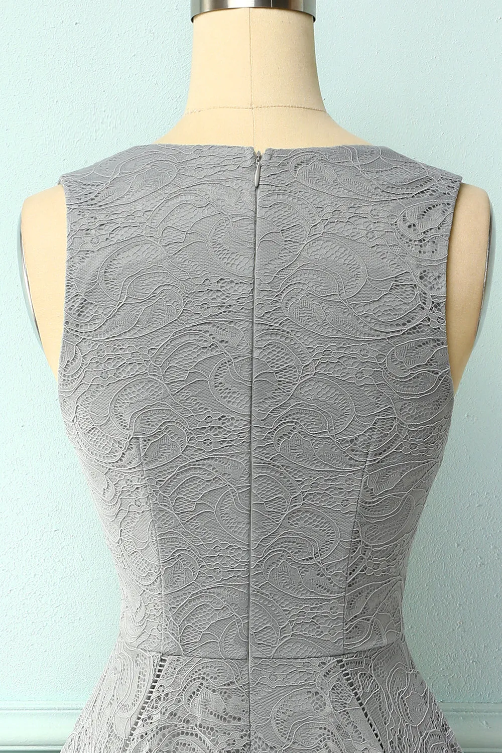 Asymmetrical Grey V-neck Lace Dress sold by Zapaka product image thumbnail 5