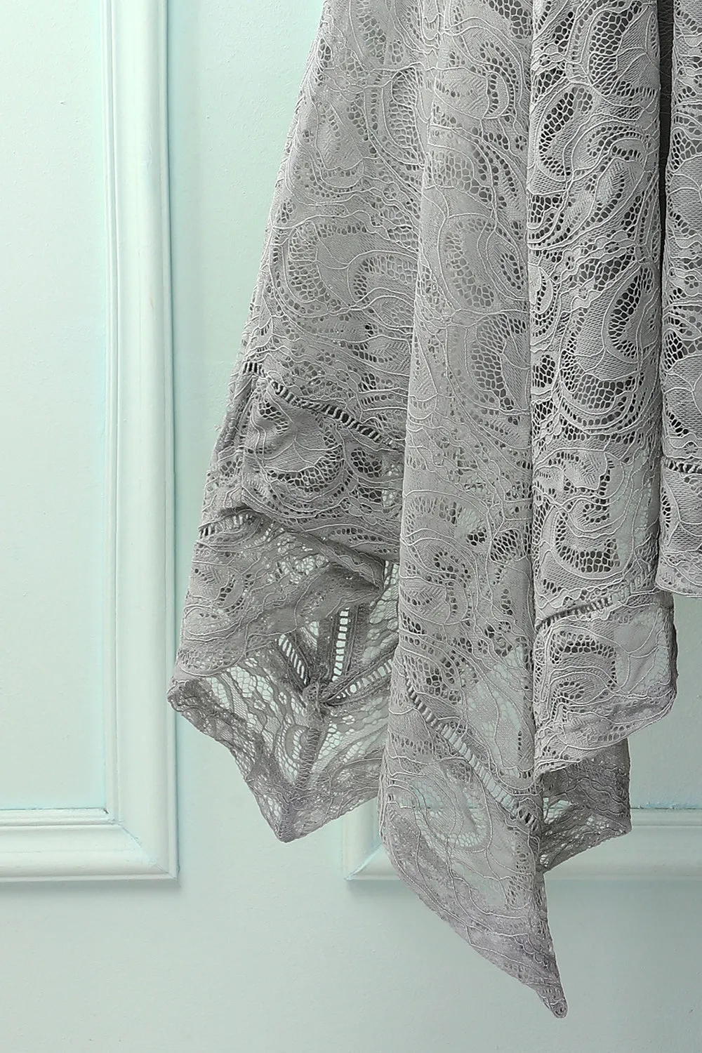 Asymmetrical Grey V-neck Lace Dress sold by Zapaka product image thumbnail 4