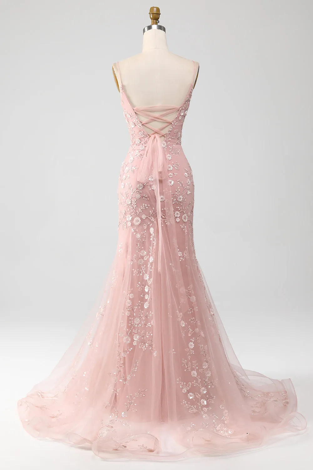 Mermaid Blush Spaghetti Straps Prom Dress with Appliques sold by Zapaka product image thumbnail 2