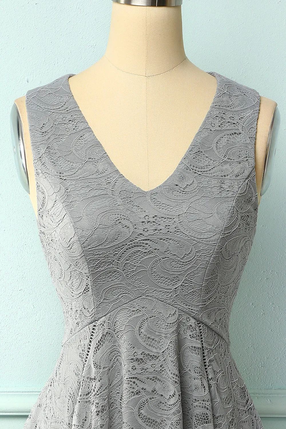 Asymmetrical Grey V-neck Lace Dress sold by Zapaka product image thumbnail 3