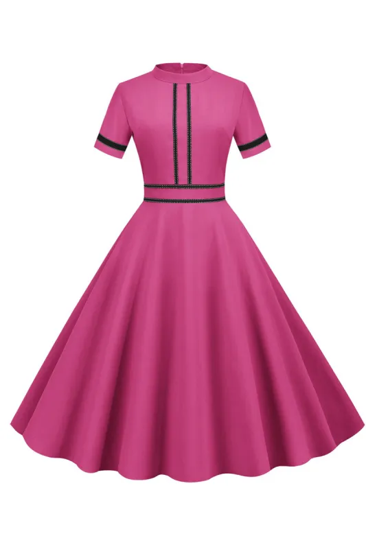 Fuchsia Short Sleeves A Line 1950s Dress sold by Zapaka