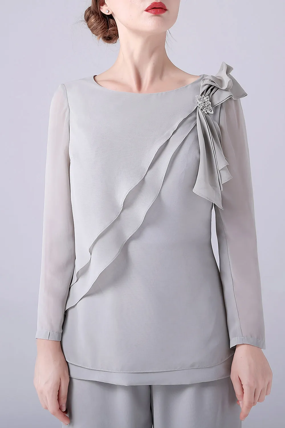 Silver 2 Pieces Chiffon Mother of the Bride Pant Suits sold by Zapaka product image thumbnail 4