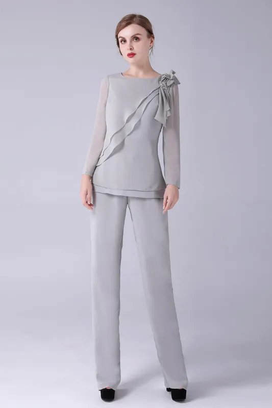 Silver 2 Pieces Chiffon Mother of the Bride Pant Suits sold by Zapaka