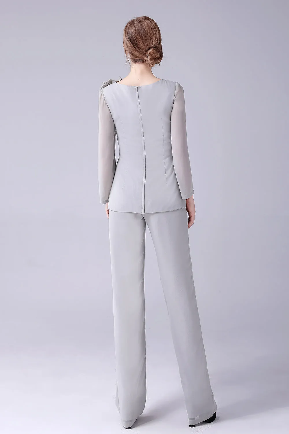 Silver 2 Pieces Chiffon Mother of the Bride Pant Suits sold by Zapaka product image thumbnail 2