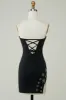 Stylish Sheath Strapless Black Short Homecoming Dress with Tassel sold by Zapaka