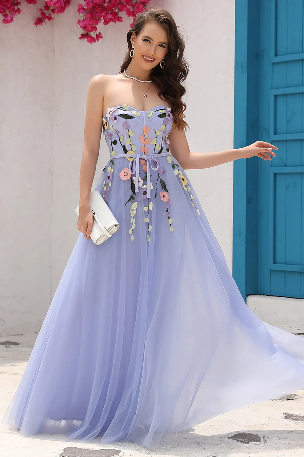 Lavender A Line Sweetheart Prom Dress with Appliques sold by Zapaka