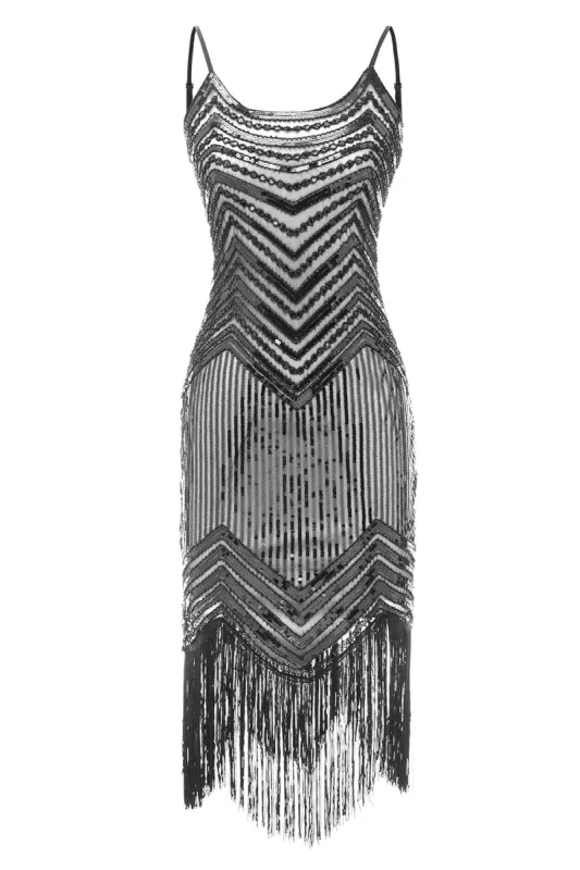 Bodycon Black Silver Sequins 1920s Dress sold by Zapaka