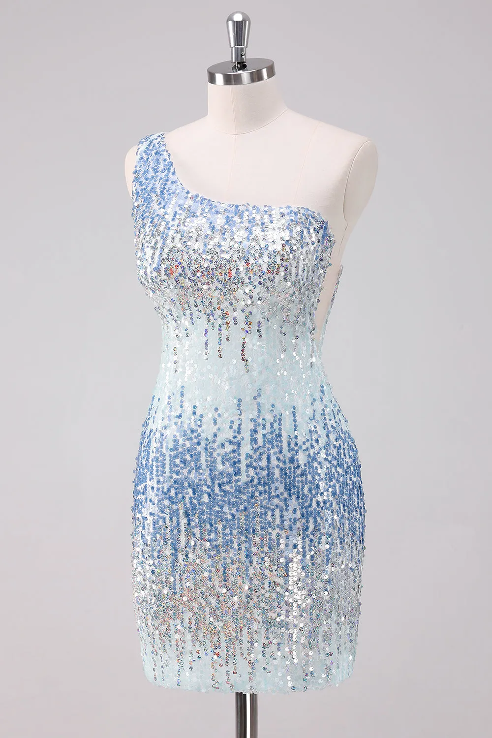Sparkly Light Blue One Shoulder Sequins Bodycon Short Homecoming Dress sold by Zapaka product image thumbnail 3