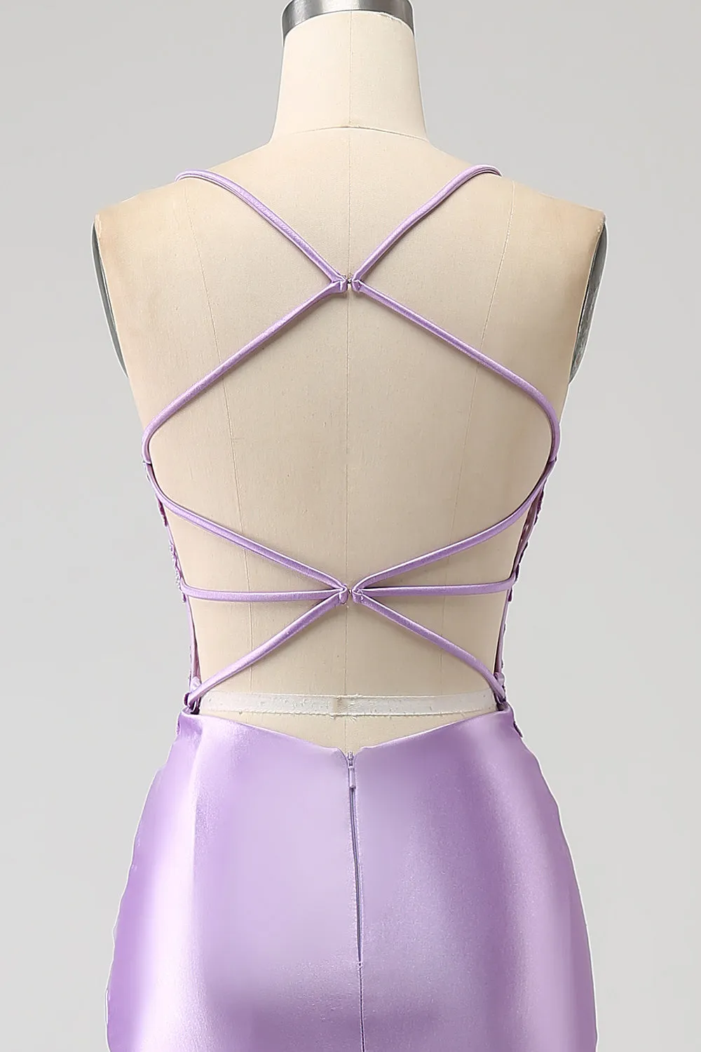Stylish Mermaid Spaghetti Straps Lilac Long Prom Dress with Appliques Slit sold by Zapaka product image thumbnail 5