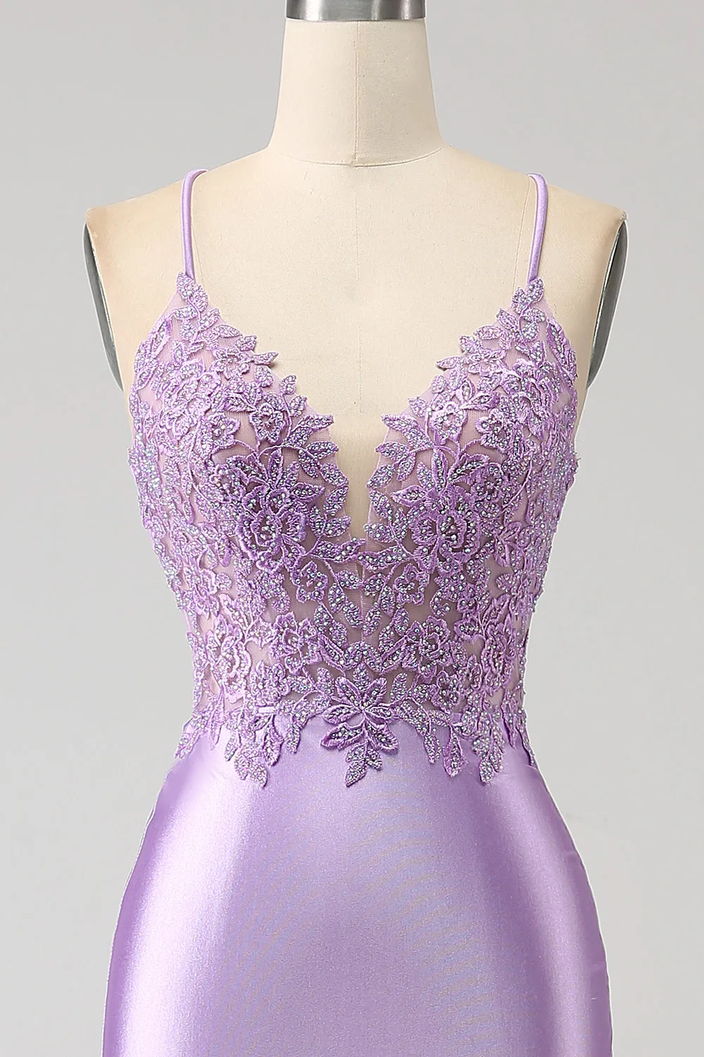 Stylish Mermaid Spaghetti Straps Lilac Long Prom Dress with Appliques Slit sold by Zapaka product image thumbnail 4