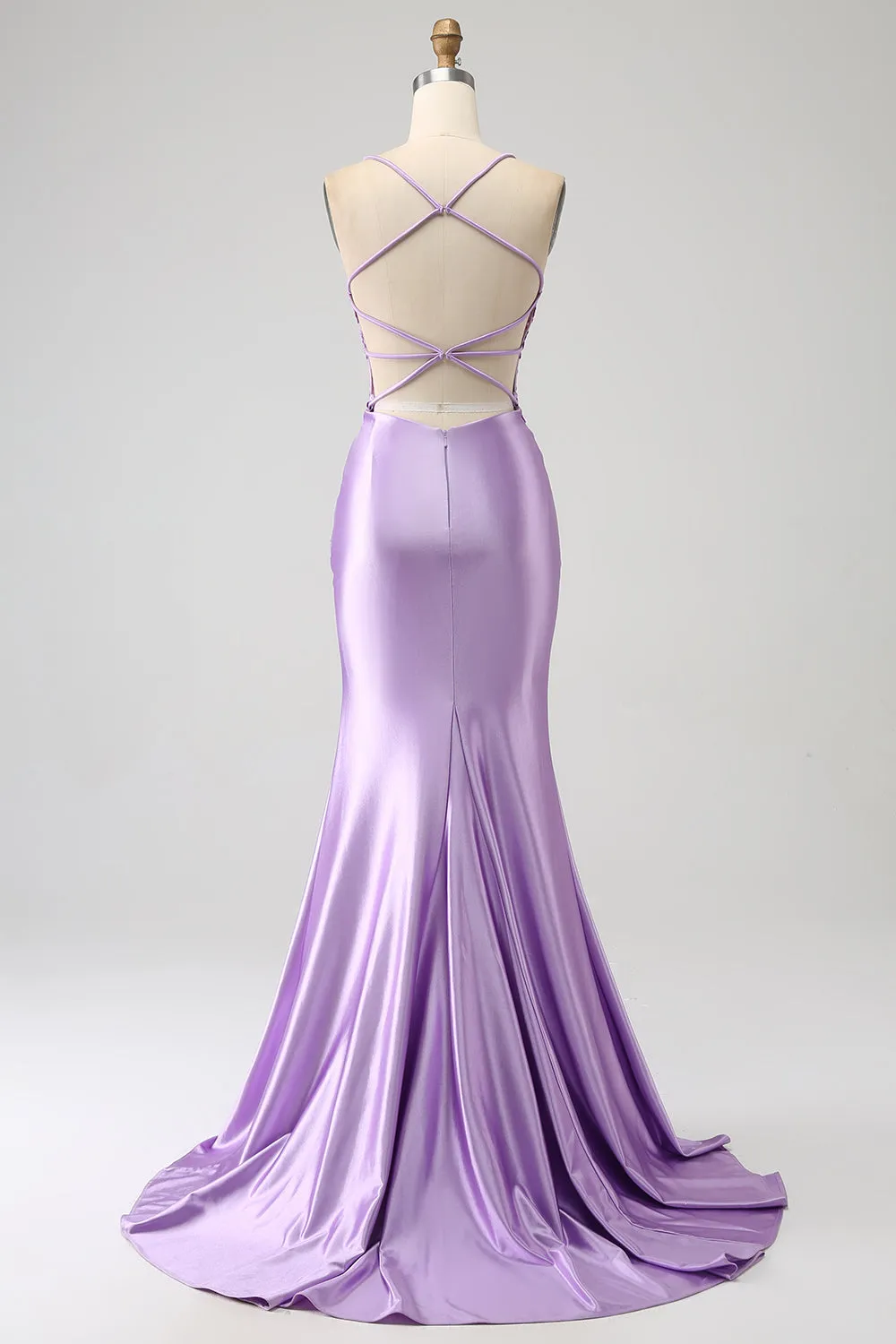 Stylish Mermaid Spaghetti Straps Lilac Long Prom Dress with Appliques Slit sold by Zapaka product image thumbnail 2