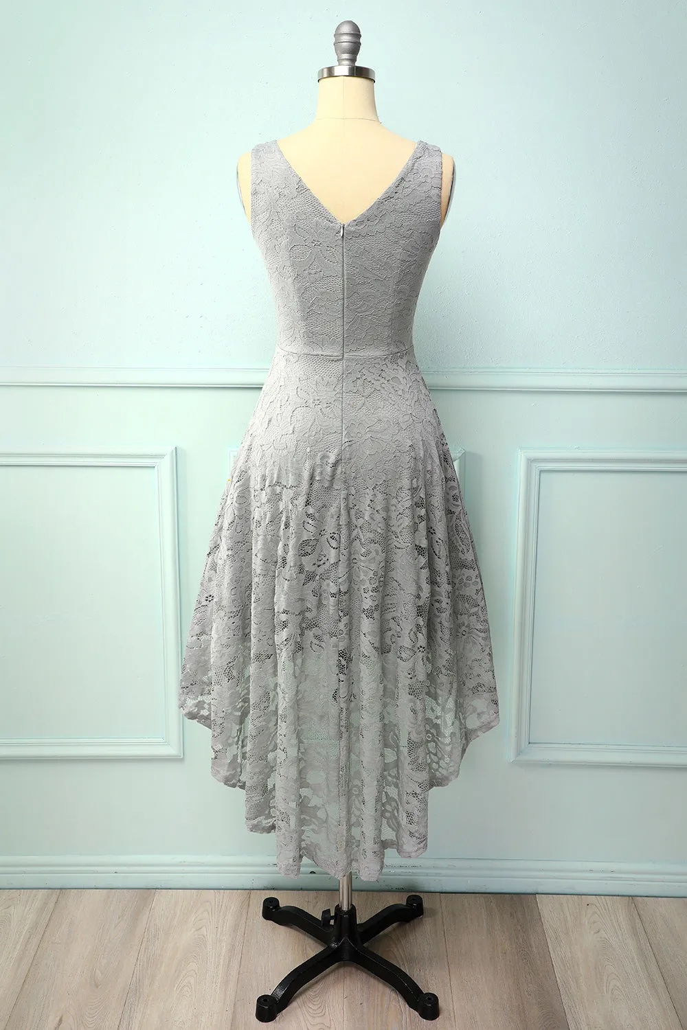 Grey Lace Asymmetrical Dress sold by Zapaka product image thumbnail 2