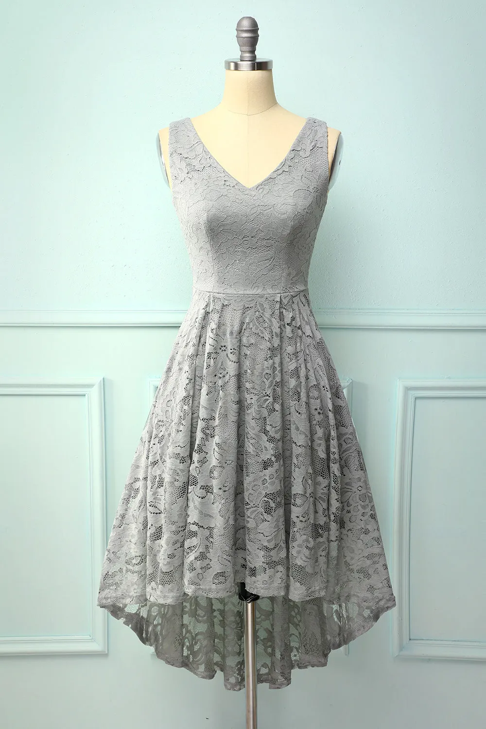 Grey Lace Asymmetrical Dress sold by Zapaka