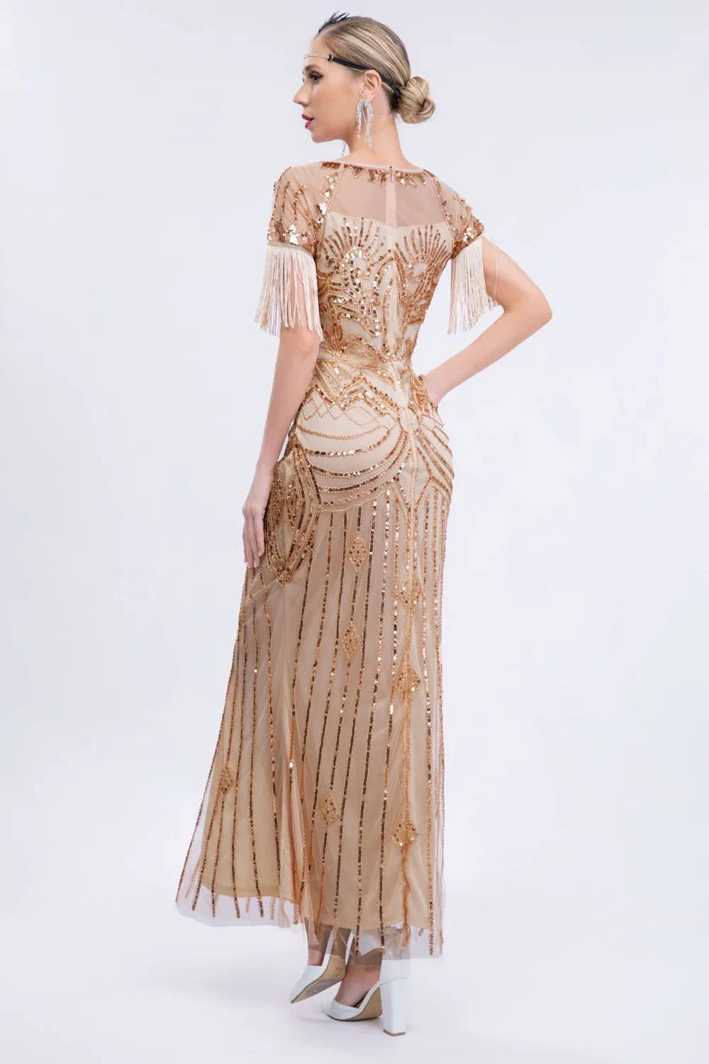 Goden Sheath Long 1920s Dress with Fringes sold by Zapaka product image thumbnail 2
