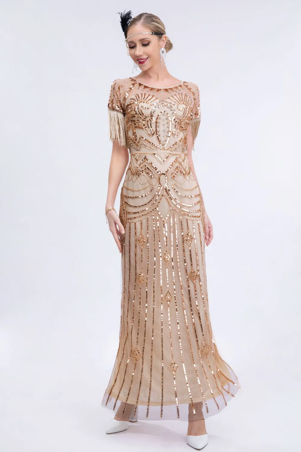 Goden Sheath Long 1920s Dress with Fringes sold by Zapaka product image thumbnail 3