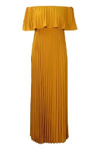 Yellow Pleated Plus Size Long Wedding Guest Dress sold by Zapaka