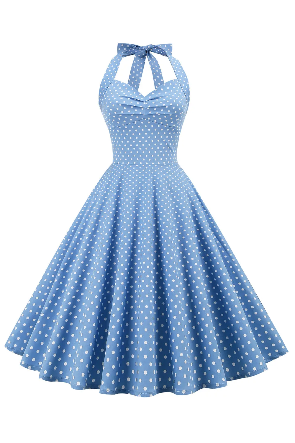 Retro Polka Dots Halter Open Back Dress sold by Zapaka