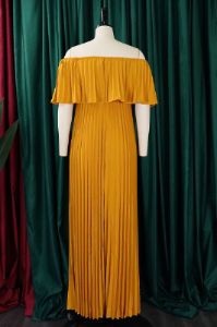 Yellow Pleated Plus Size Long Wedding Guest Dress sold by Zapaka