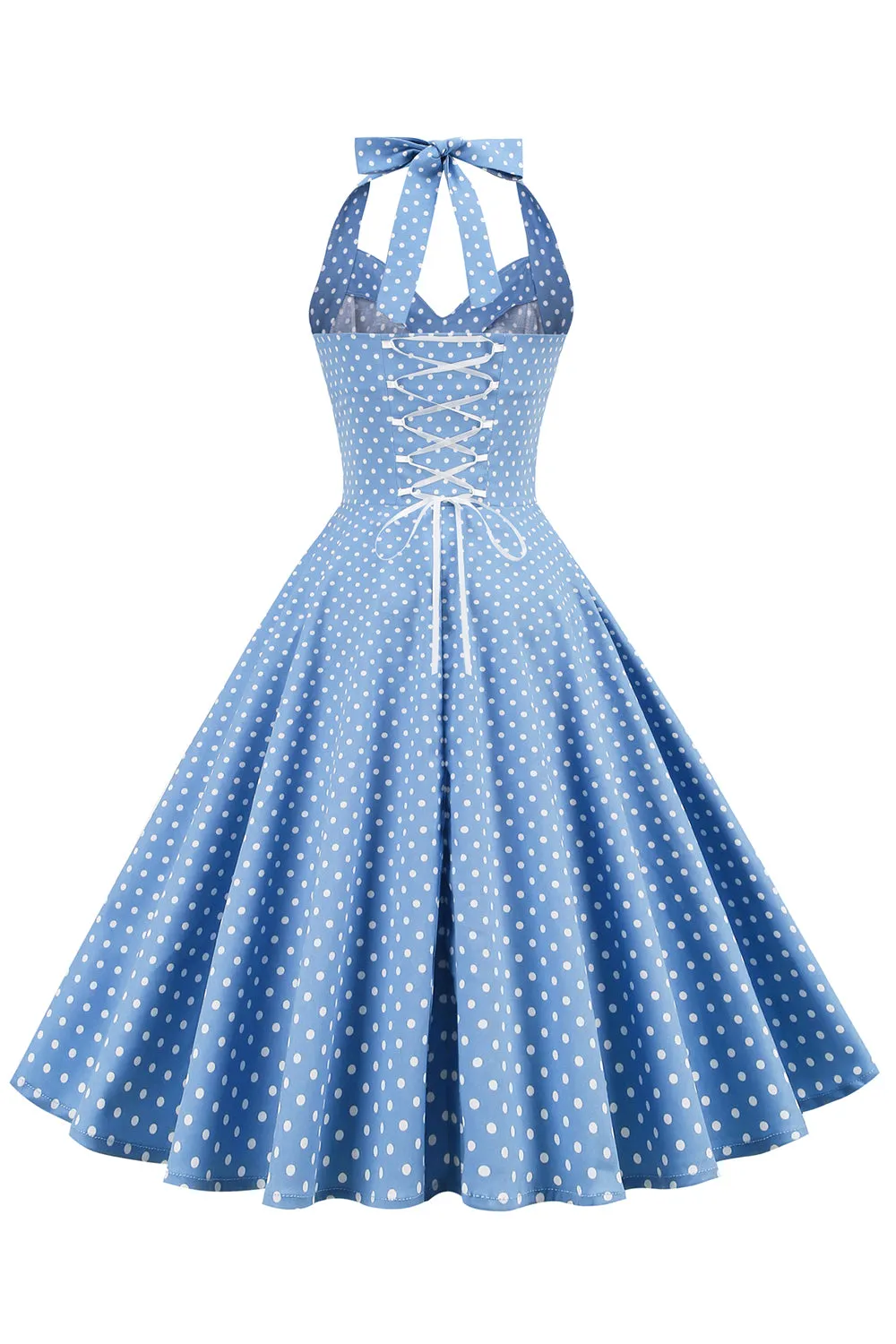 Retro Polka Dots Halter Open Back Dress sold by Zapaka product image thumbnail 2