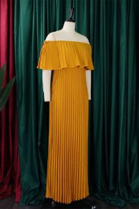 Yellow Pleated Plus Size Long Wedding Guest Dress sold by Zapaka