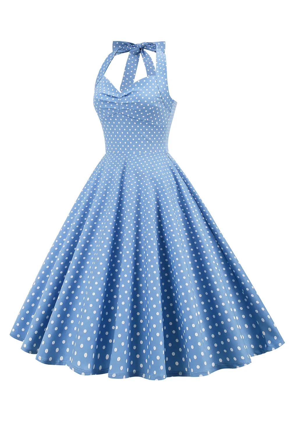 Retro Polka Dots Halter Open Back Dress sold by Zapaka product image thumbnail 3