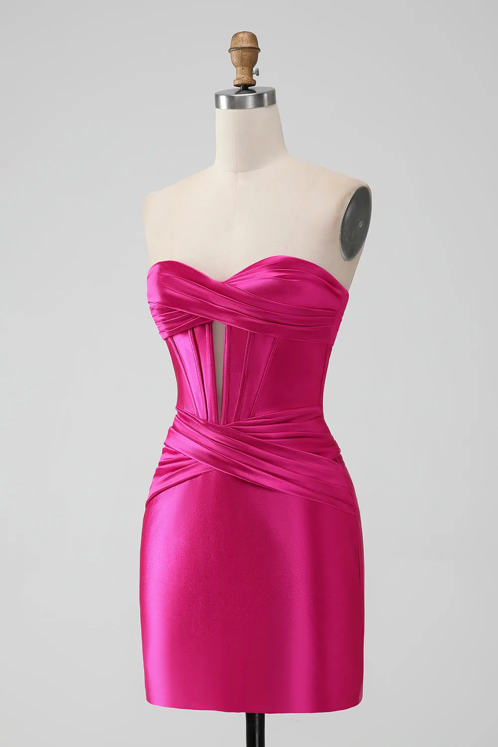 Fuchsia Bodycon Sweetheart Satin Corset Short Homecoming Dress sold by Zapaka product image thumbnail 4
