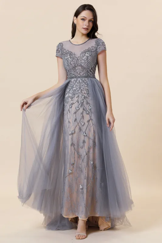 Sparkly Grey Beaded Long Formal Dress sold by Zapaka