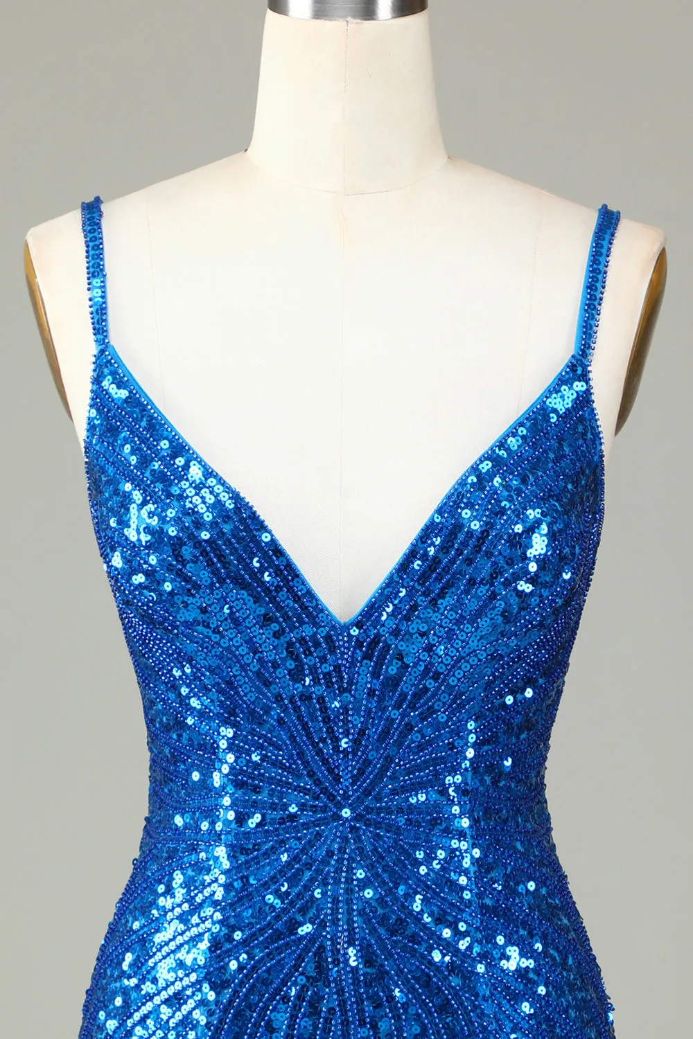 Sparkly Bodycon Spaghetti Straps Blue Sequins Short Homecoming Dress with Tassel sold by Zapaka product image thumbnail 4