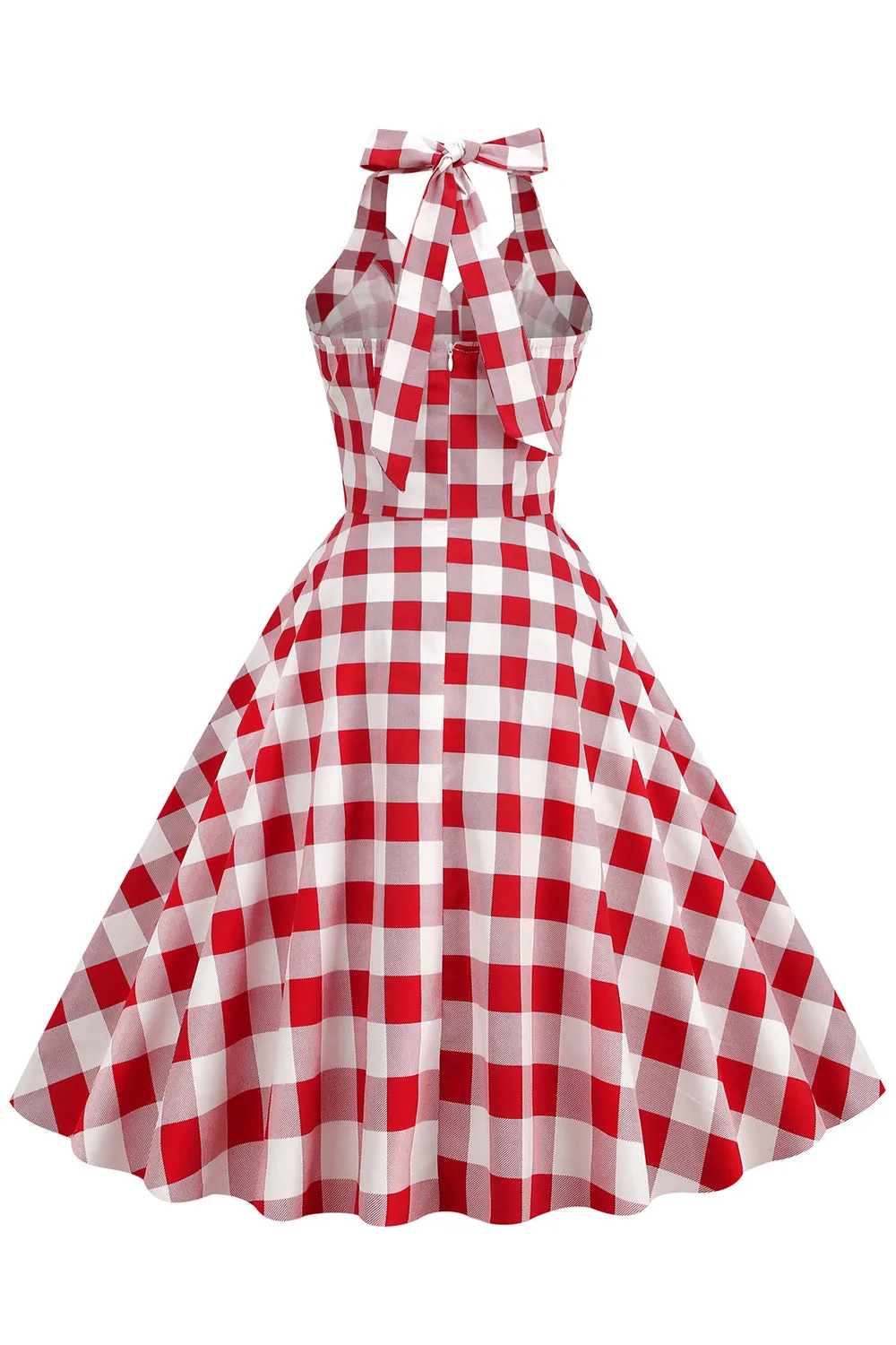 Red Plaid Halter 1950s Swing Dress sold by Zapaka product image thumbnail 2