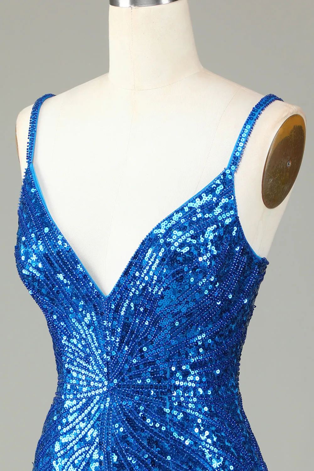 Sparkly Bodycon Spaghetti Straps Blue Sequins Short Homecoming Dress with Tassel sold by Zapaka product image thumbnail 5