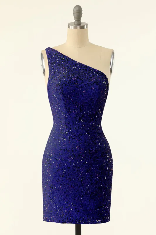 Royal Blue One Shoulder Sequins Tight Homecoming sold by Zapaka