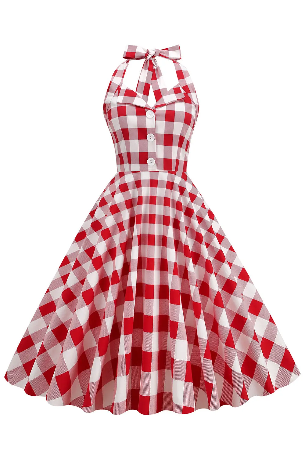 Red Plaid Halter 1950s Swing Dress sold by Zapaka