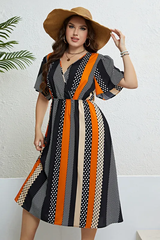 Plus Size V Neck Black Summer Dress With Short Sleeves sold by Zapaka