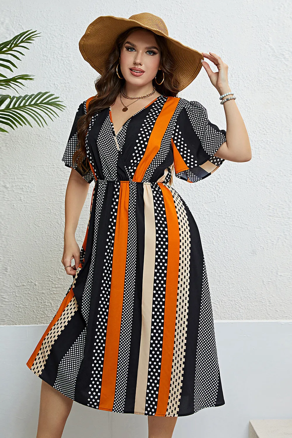 Plus Size V Neck Black Summer Dress With Short Sleeves sold by Zapaka